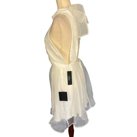 Lulu's Flirtatious Aesthetic White Organza Backless Halter Mini Dress Medium NWT - Picture 7 of 13
